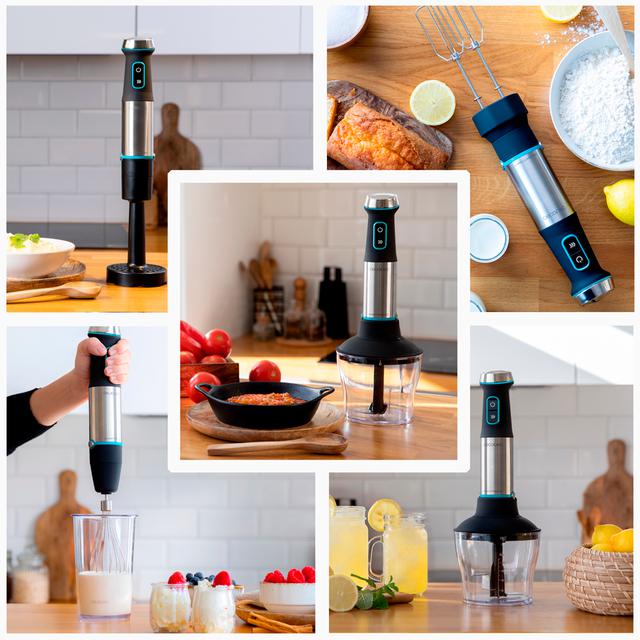 Frullatore a immersione Power TitanBlack 1200 XL PerfectCream&Crush 1200 W, 4 lame, piede XL, campana anti schizzi, include tritatutto con lama, fruste e passapurè
