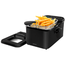 Cleanfry Luxury 4000 Black. Fritadeira a óleo de 4,2 litros com 3270 W, aço inoxidável lacado a preto, 5 programas predefinidos, filtro OilClean