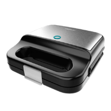 Rock´nToast Sandwichera 4 en1. 1000 W de potencia, Capacidad para 2 Sándwiches, Acabados en Acero inoxidable, 4 Placas intercambiables con Revestimiento de Piedra RockStone