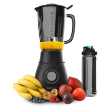 Frullatore a Caraffa Power Black Titanium 1800 Go. 1800 W, acciaio inossidabile, 6 lame con rivestimento in titanio nero e caraffa in vetro fuso da 1,8 L, bottiglia portatile inclusa