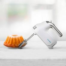 Robot pâtissier PowerTwist 500. 500 W, 5 niveaux de vitesse, fonction Turbo, design ergonomique et accessoires : fouets batteurs, fouet ballon et crochets pétrisseurs.