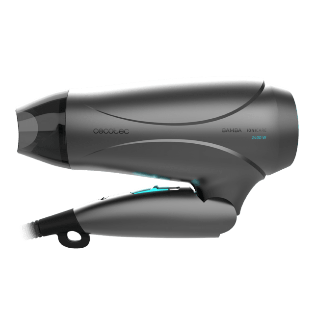 Sèche-cheveux compact Bamba IoniCare Power&Go de Cecotec avec 2400 W de puissance, fonction ionisante et grand débit d’air.