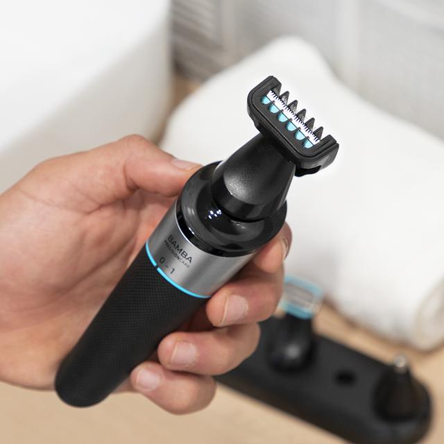 Bamba PrecisionCare Máquina de barbear multifunções 5 em 1 com bateria de lítio, lâminas de aço inoxidável, indicador LED e waterproof.