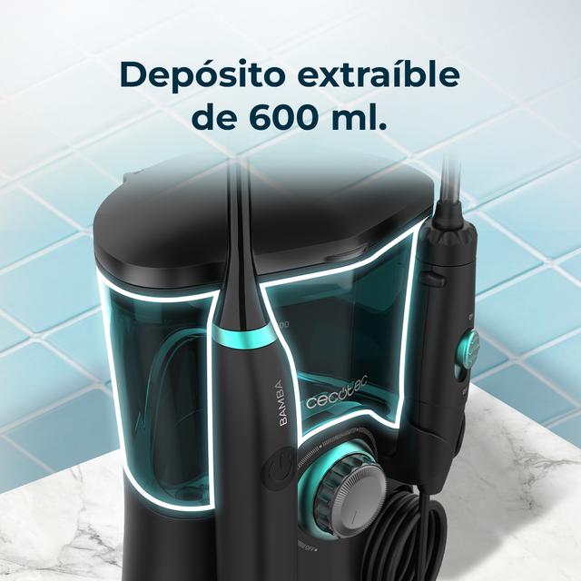 Bamba ToothCare Jet Clean Idropulsore orale: capacità di 600 ml, 10 livelli di pressione, 7 ugelli e spazzolino elettrico con 5 modalità.