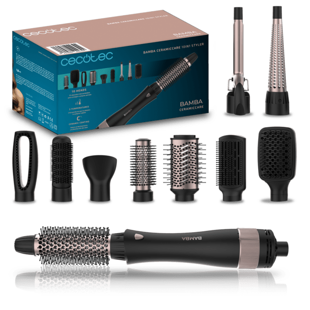 Cepillo de aire CECOTEC Bamba CeramicCare 10in1 Styler con 10 cabezales intercambiables y caja