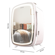 Bamba CoolingBeauty 6000 Mirror Rose Mini réfrigérateur pour cosmétiques avec une capacité de 6 litres, miroir et lumière LED