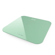 Pèse-personne numérique Surface Precision 9350 Healthy Mint. Charge via USB, écran LED invisible, 300 x 300 mm, 4 capteurs de mesure, jusqu’à 180 kg.