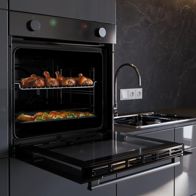 Bolero Hexa C126400 Glass Black A Four conventionnel encastrable C126400 Glass Black, avec une capacité de 80 L, 5 fonctions, mode Conventionnel, Steam Assist, Steam EasyClean, classe A, 2800 W.