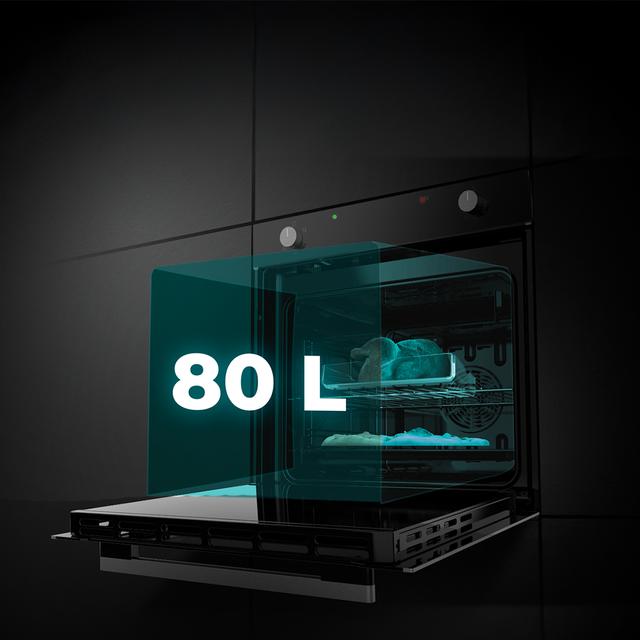 Bolero Hexa C126400 Glass Black A Horno Integrable Convencional C126400 Glass Black de 80L de capacidad, 5 funciones, Convencional, Steam Assist, Steam EasyClean, Clase A, 2800W.