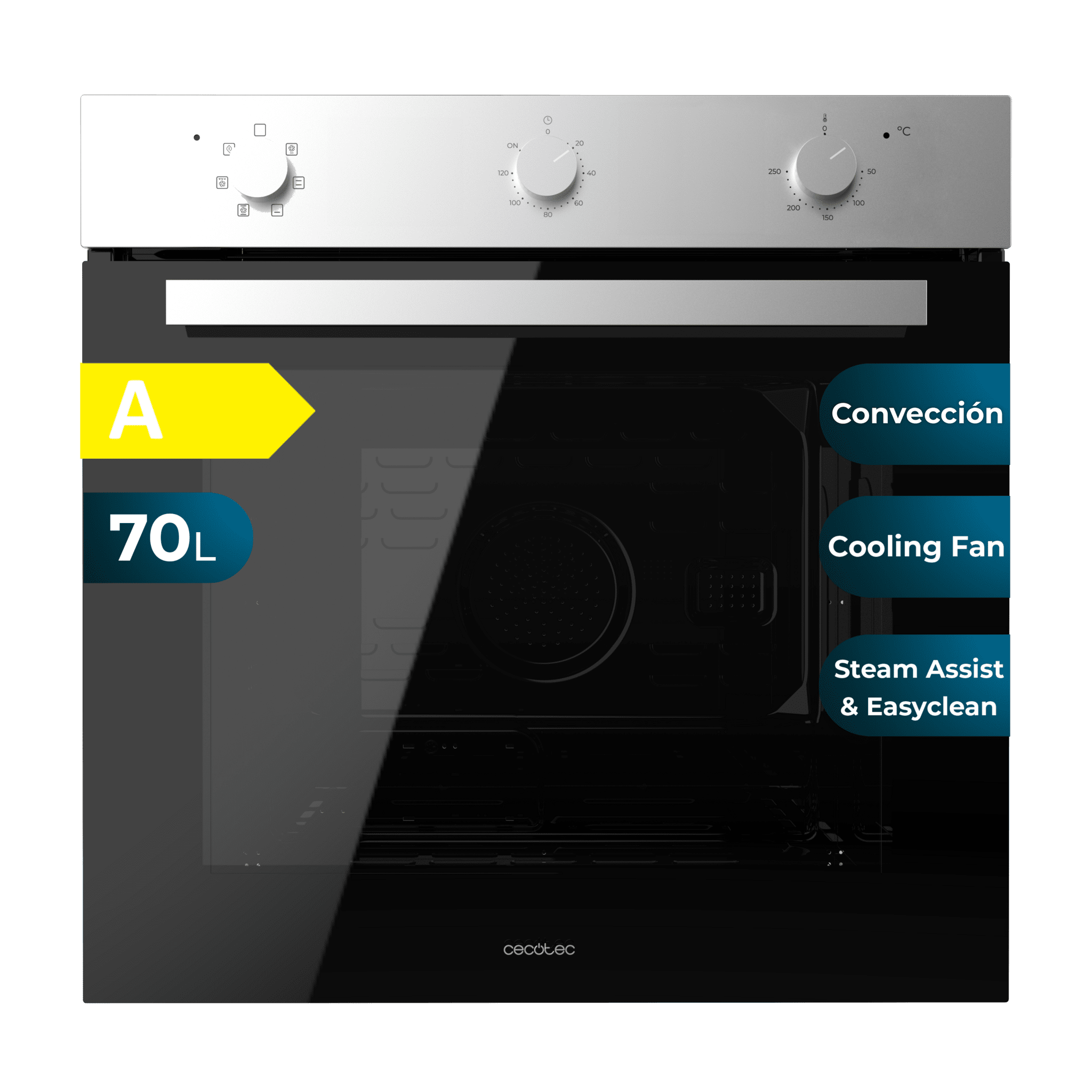 Bolero Hexa M236000 Inox Time A Horno Integrable Multifunción de 70L de capacidad, 6 funciones, Timer,  Clase A, 2800W, Steam Base XXL, Steam Assist, Steam EasyClean, Cooling Fan,  Modo Defrost, Modo Eco, Modo Convección, Puerta Triple Glass.