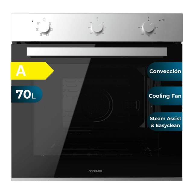 Bolero Hexa M236000 Line Time A Horno Integrable Multifunción de 70L de capacidad, 6 funciones, Timer,  Clase A, 2800W, Steam Base XXL, Steam Assist, Steam EasyClean, Cooling Fan, Modo Defrost, Modo Eco, Modo Convección, Puerta Triple Glass.