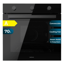 Bolero Hexa M236000 Glass Black Time A Horno Integrable Multifunción M236000 Glass Black Time de 70L de capacidad, 6 funciones, Timer,  Clase A, 2800W, Steam Base XXL, Steam Assist, Steam EasyClean, Cooling Fan, Modo Defrost, Modo Eco, Modo Convección, Puerta Triple Glass.