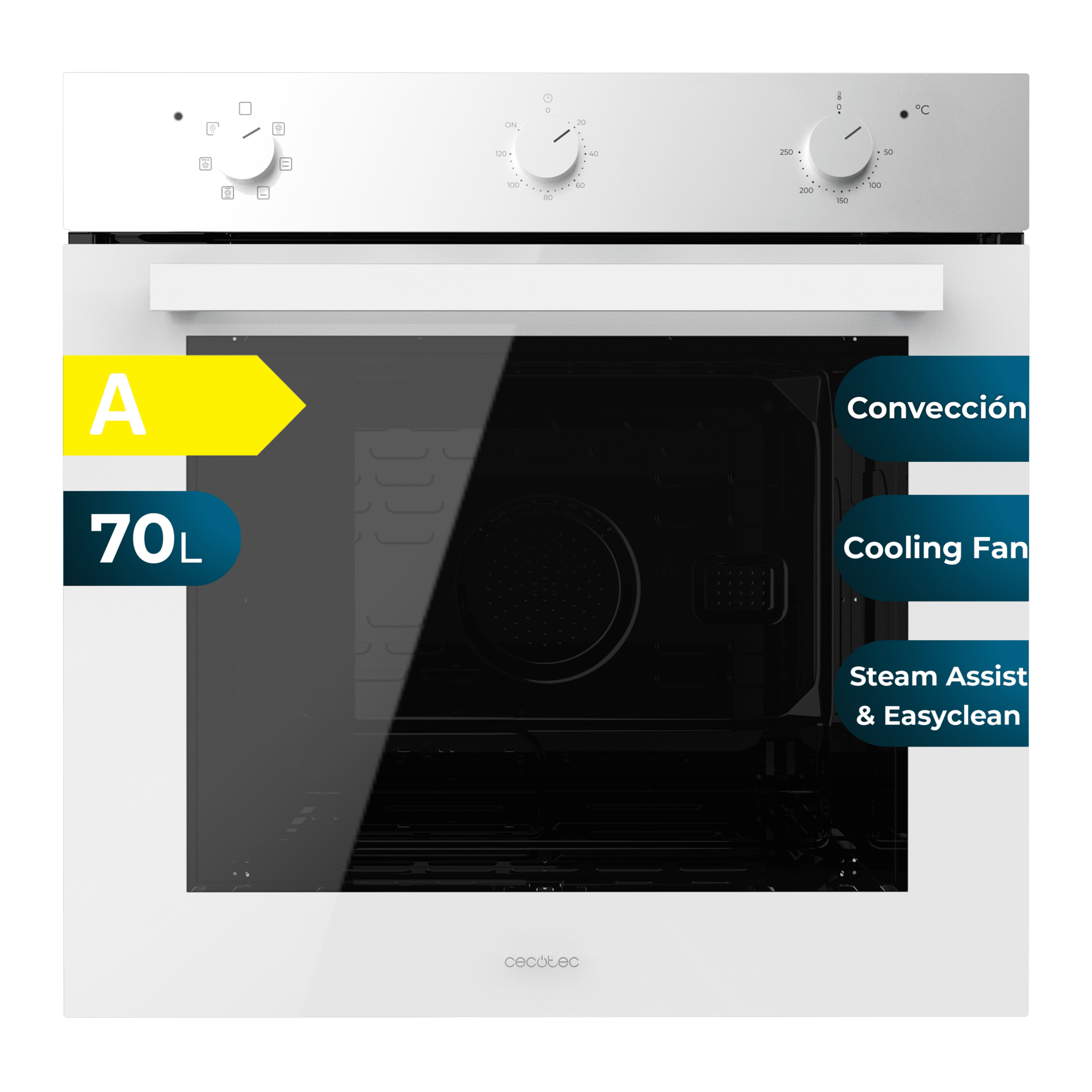 Bolero Hexa M236000 Glass White Time A Four intégrable multifonctions M236000 Glass White Time avec une capacité de 70 L, 6 fonctions, minuterie, classe A, 2800 W, Steam Base XXL, Steam Assist, Steam EasyClean, Cooling Fan, mode Defrost, mode Eco, mode Convection, porte Triple Glass.