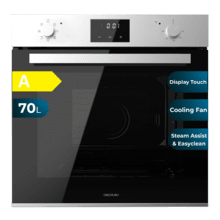 Bolero Hexa M226001 Line A Horno Integrable Multifunción M226001 Line de 70L de capacidad, 7 funciones, Display, Clase A, 2800W, Steam Base XXL, Steam Assist, Steam EasyClean, Cooling Fan, Modo Eco, Modo Convección, Modo Grill, Puerta Triple Glass, Luz Interior.