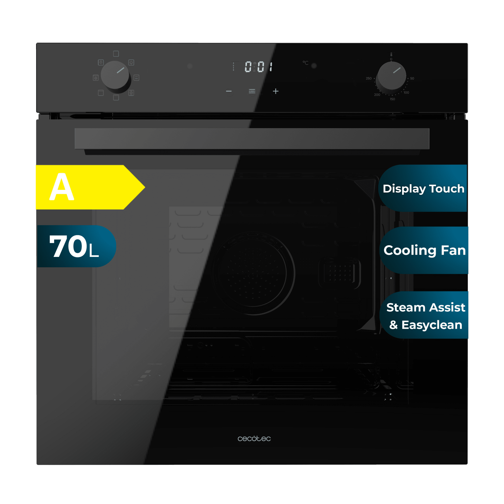 Bolero Hexa M226001 Glass Black A Four intégrable multifonctions M226001 Glass Black avec une capacité de 70 L, 7 fonctions, écran, classe A, 2800 W, Steam Base XXL, Steam Assist, Steam EasyClean, Cooling Fan, mode Eco, mode Convection, mode Gril, porte Triple Glass et éclairage intérieur.