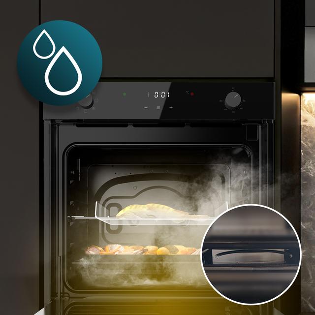 Bolero Hexa M226001 Glass Black A Horno Integrable Multifunción M226001 Glass Black de 70L de capacidad, 7 funciones, Display, Clase A, 2800W, Steam Base XXL, Steam Assist, Steam EasyClean, Cooling Fan, Modo Eco, Modo Convección, Modo Grill, Puerta Triple Glass, Luz Interior.