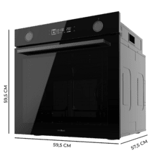 Bolero Hexa AF326000 Glass Black A Horno Integrable Multifunción Airfryer AF326000 Glass Black de 73L de capacidad, 12 funciones, Clase A, 2800W, Steam Base XXL, Steam Assist, Steam EasyClean, Pizza Master, Airfryer Master, Cooling Fan, Modo Eco.