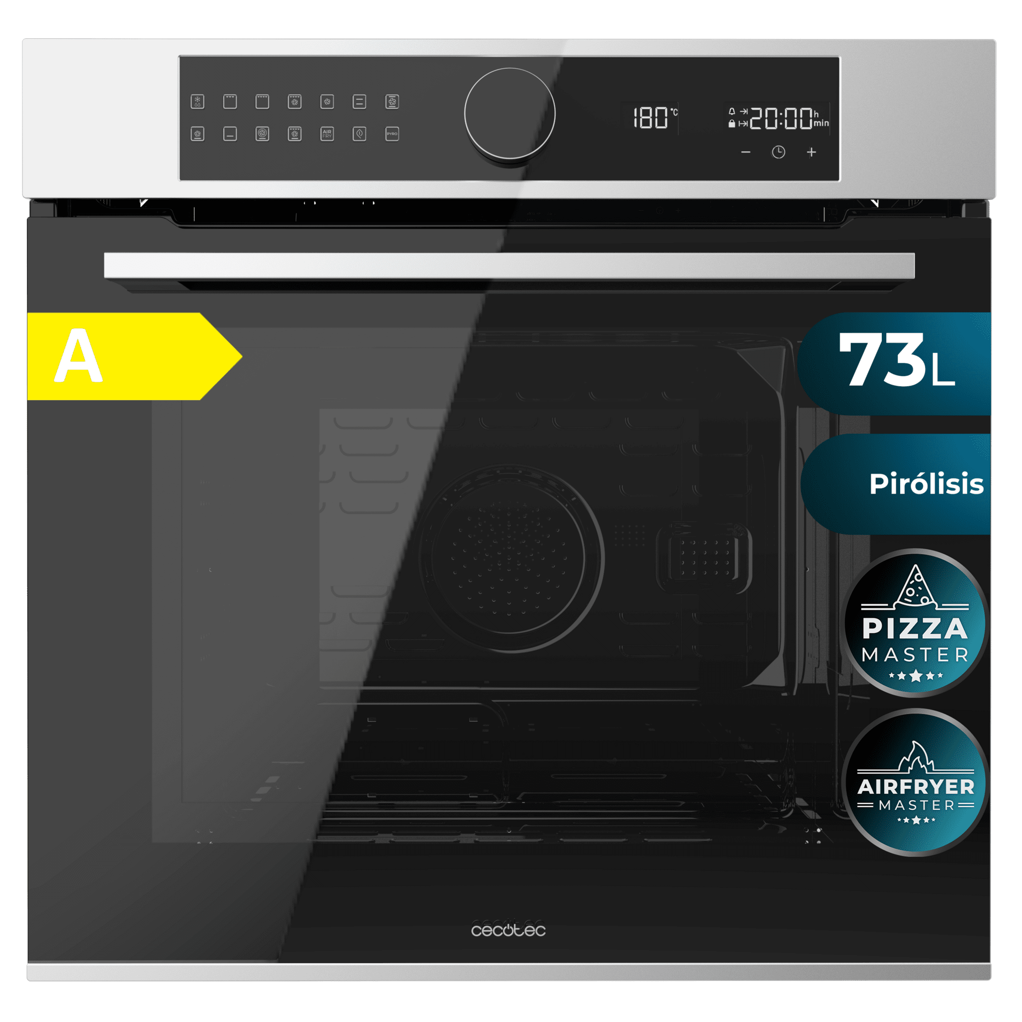 Bolero Hexa P516000 Line A Forno pirolitico a incasso P516000 Glass Black con capacità di 73L, 14 funzioni, Dual Display, classe A, 3250W, pirolisi, Pizza Master, Airfryer Master, Cooling Fan, Preriscaldamento rapido, Modalità Defrost, Modalità Convenzione, Modalità Eco, Guide telescopiche.
