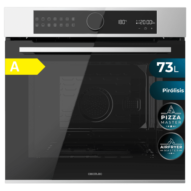 Bolero Hexa P516000 Line A Horno Integrable Pirolítico P516000 Line de 73L de capacidad, 14 funciones, Dual Display, Clase A, 3250W, Pirólisis, Pizza Master, Airfryer Master,Cooling Fan, Precalentamiento rápido, Modo Defrost, Modo Convección, Modo Eco, Guías telescópicas.