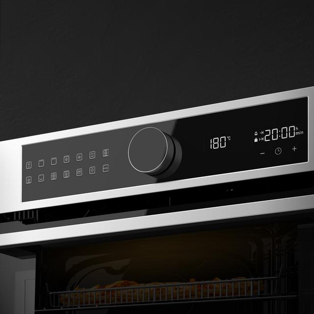 Bolero Hexa P516000 Line A Horno Integrable Pirolítico P516000 Line de 73L de capacidad, 14 funciones, Dual Display, Clase A, 3250W, Pirólisis, Pizza Master, Airfryer Master,Cooling Fan, Precalentamiento rápido, Modo Defrost, Modo Convección, Modo Eco, Guías telescópicas.