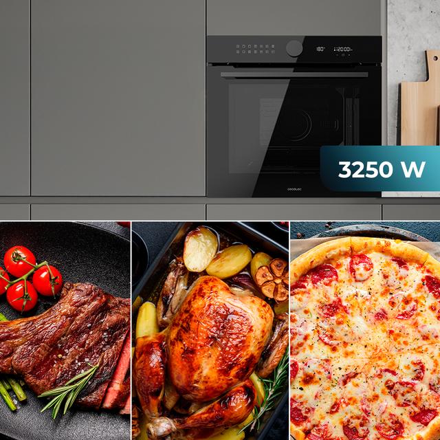 Bolero Hexa P516000 Glass Black A Horno Integrable Pirolítico P516000 Glass Black de 73L de capacidad, 14 funciones, Dual Display, Clase A, 3250W, Pirólisis, Pizza Master, Airfryer Master, Cooling Fan, Precalentamiento rápido, Modo Defrost, Modo Convección, Modo Eco, Guías telescópicas.