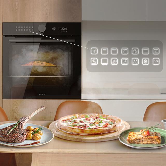 Bolero Hexa P516000 Glass Black A Horno Integrable Pirolítico P516000 Glass Black de 73L de capacidad, 14 funciones, Dual Display, Clase A, 3250W, Pirólisis, Pizza Master, Airfryer Master, Cooling Fan, Precalentamiento rápido, Modo Defrost, Modo Convección, Modo Eco, Guías telescópicas.