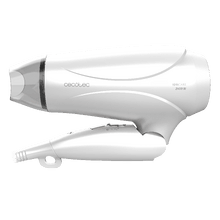 IoniCare TravelWhite Reisehaartrockner mit 2400 W Leistung, Ionisierungsfunktion und hoher Durchflussrate.