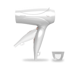 IoniCare TravelWhite Reisehaartrockner mit 2400 W Leistung, Ionisierungsfunktion und hoher Durchflussrate.
