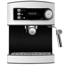 Power Espresso. Cafetera Express Manual de 850W, Presión 20 Bares, Depósito de 1,5L, Brazo Doble Salida, Vaporizador, Superficie Calientatazas, Acabados en Acero Inoxidable