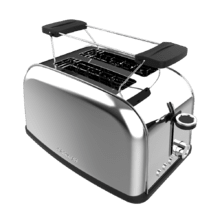 Toastin' time 850 Inox Grille-pain vertical en acier avec deux fentes courtes, 850 W de puissance et support pour petits pains.