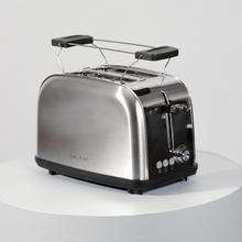 Toastin' time 850 Inox Tostador vertical de acero con doble ranura corta, 850 W de potencia y soporte para panecillos.