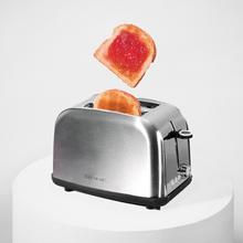 Toastin' time 850 Inox Grille-pain vertical en acier avec deux fentes courtes, 850 W de puissance et support pour petits pains.