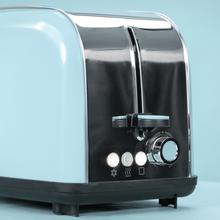 Toastin' time 850 Blue Tostador vertical de acero con doble ranura corta, 850 W de potencia y soporte para panecillos.