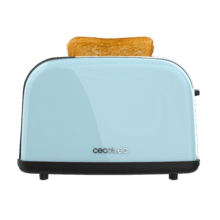 Toastin' time 850 Blue Torradeira vertical de aço com dupla ranhura curta, 850 W de potência e suporte para pãezinhos.