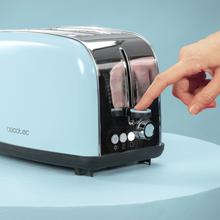 Toastin' time 850 Blue Tostador vertical de acero con doble ranura corta, 850 W de potencia y soporte para panecillos.