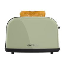 Toastin' time 850 Green Tostador vertical de acero con doble ranura corta, 850 W de potencia y soporte para panecillos.