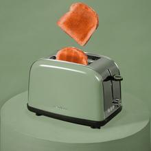 Toastin' time 850 Green Tostador vertical de acero con doble ranura corta, 850 W de potencia y soporte para panecillos.