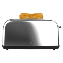 Torradeira vertical Toastin' time 850 Inox Long Steel com uma ranhura longa, potência de 850 W e suporte para pão.