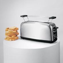 Toastin' time 850 Inox Long Grille-pain vertical en acier avec une fente longue, 850 W de puissance et support pour petits pains.