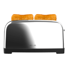 Toastin' time 1500 Inox Tostador vertical de acero con doble ranura larga, 1500 W de potencia y soporte para panecillos.