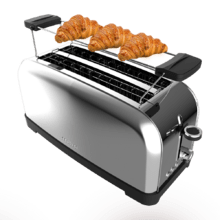 Toastin' time 1500 Inox Grille-pain vertical en acier avec deux fentes longues, 1500 W de puissance et support pour petits pains.