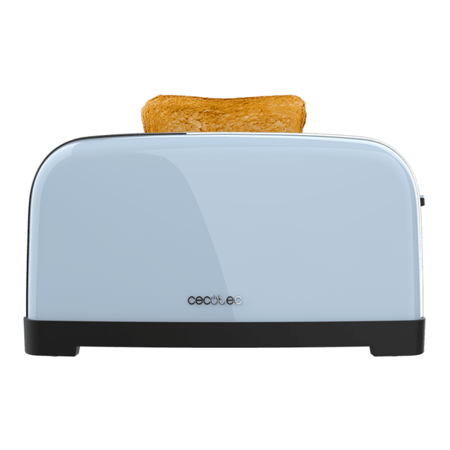 Toastin' time 1500 Bleu Grille-pain vertical en acier à double fente longue, puissance 1500 W et porte-pain.