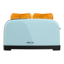 Toastin' time 1500 Blue Tostador vertical de acero con doble ranura larga, 1500 W de potencia y soporte para panecillos.