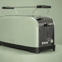 Toastin' time 1500 Green Vertikaler Stahltoaster mit langem Doppelschlitz, 1500 W Leistung und Brötchenhalter.