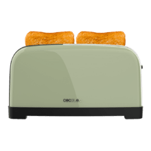 Toastin' time 1500 Green Grille-pain vertical en acier avec deux fentes longues, 1500 W de puissance et support pour petits pains.