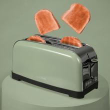 Toastin' time 1500 Green Vertikaler Stahltoaster mit langem Doppelschlitz, 1500 W Leistung und Brötchenhalter.