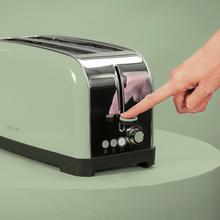 Toastin' time 1500 Green Vertikaler Stahltoaster mit langem Doppelschlitz, 1500 W Leistung und Brötchenhalter.