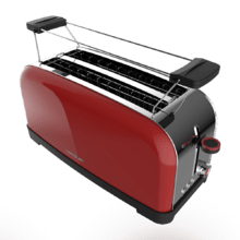 Toastin' time 1500 Rosso Tostapane verticale in acciaio con doppia fessura lunga, potenza 1500 W e portapanini.