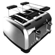 Toastin' time 850 Double Inox Vertikaler Stahltoaster mit vier kurzen Schlitzen, 1700 W Leistung und Brötchenhalter.