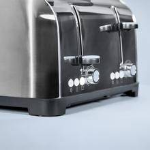 Toastin' time 1700 Double Inox Tostador vertical de acero con cuatro ranuras cortas, 1700 W de potencia y soporte para panecillos.
